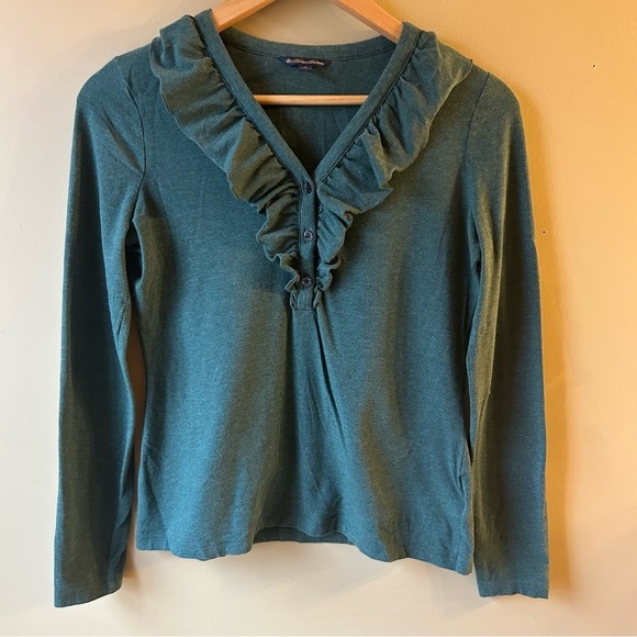 Brooks Brothers Tops - Brooks Brothers Women’s Small Dark Green Long Sleeve Top Ruffled Collar Shirt